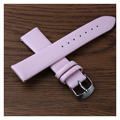 VISIYUBL Weiche Leder Uhrenbandband 8mm 10mm 18mm 20mm 22mm 24mm Wasserdichte Uhrenband Ersatz Silber Schnalle for Männer Frauen (Color : Pink, Size : 14mm) von VISIYUBL