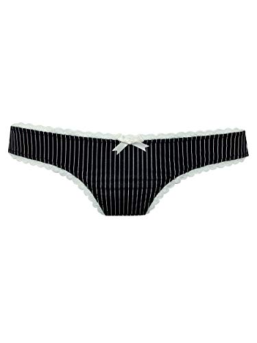 VIVANCE Damen String Tanga Nadelstreifen Look Spitze (40/42, Schwarz) von VIVANCE