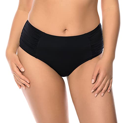 VIVISENCE 3002 Bikinislips Dame Bademode Musterlos Gerafft Hoher Bund Setteil EU, Schwarz,42 von VIVISENCE