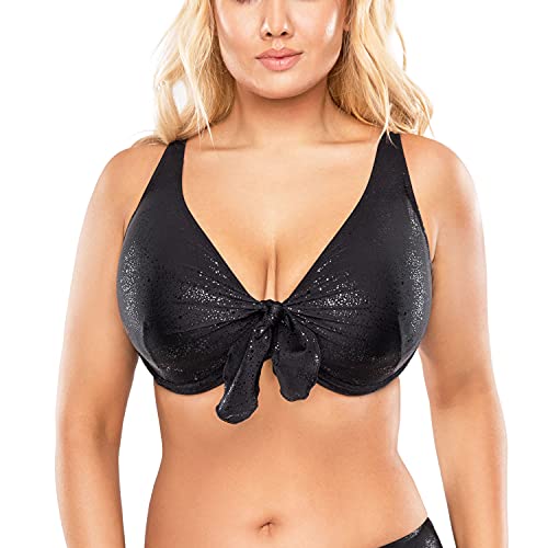 VIVISENCE Bikini BH Dame Bademode Bikinioberteil Musterlos Setteil EU 3202, Schwarz Glänzend,75F von VIVISENCE