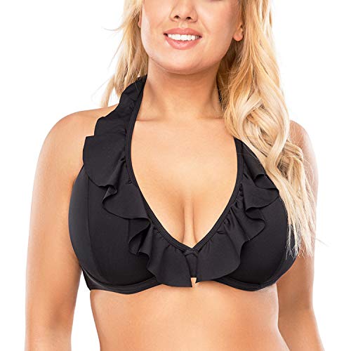 VIVISENCE Bikini BH Dame Bademode Gepolstert Hergestellt In EU Neckholder 3220, Schwarz,70G von VIVISENCE