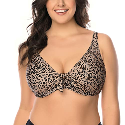 VIVISENCE Bikini BH Dame Bademode Soft Cups Gestreift Regulierbar EU 3203, Beige-Schwarz,75E von VIVISENCE