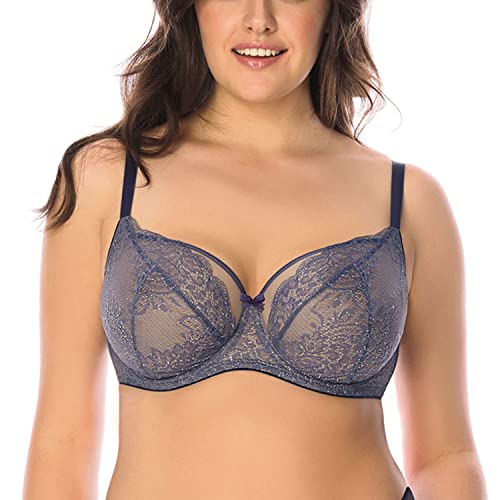 VIVISENCE Dame Soft-BH Tüll Netz Spitze Schleife Schalen 1044, Dunkelblau,90F von VIVISENCE