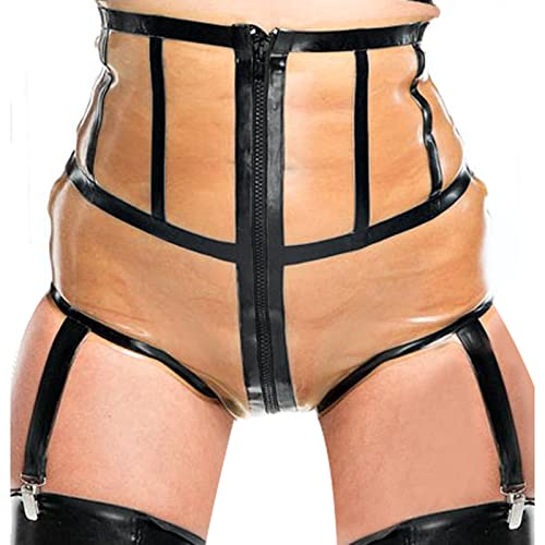 VIYOLI Latex-Slip, transparent und hohe Taille, Latex-Höschen mit Strumpfbändern, Reißverschlüssen, Gummi-Boy-Shorts, Unterhosen, Unterwäsche-Slips, transparent W Schwarz, XXL von VIYOLI