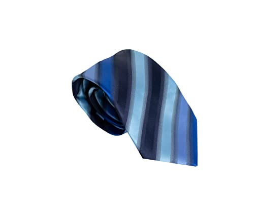 VIZENZO Klassische Krawatte in Blautönen mit dreifarbigen Streifen - Schwarz, Dunkelblau und Hellblau., blau von VIZENZO