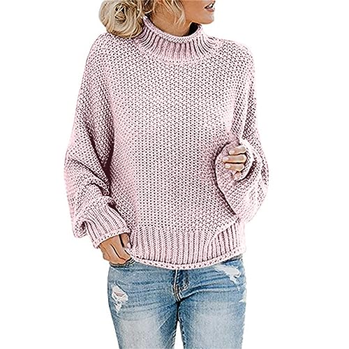 VJGOAL Black Friday 2024 Pullover Damen Rollkragenshirt Cable Knit Elegant Langarm Tops Lose Grobstrick Casual Weich Jumper Sweater Einfarbig Strickpullover,Stehkragen Cardigan Sweatshirt Oversized von VJGOAL