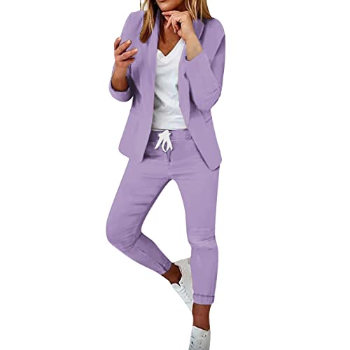 VJGOAL Damen Elegant Business Anzug Set Hosenanzug Slim Fit Blazer Hose 2-teilig Zweiteiler Streetwear Sportlich Hochwertig Sweatshirt Oversize Overall Freizeitanzug Lila M Overstock Items Clearance von VJGOAL