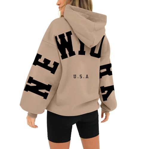 VJGOAL Damen Hoodie Oversize Pullover Winter Sweatshirt mit Kapuzen für Frauen Casual Loose Kapuzenpullover Sport Langarmshirt Training Pulli Streetwear Bedrucktes Verdicktes Vielseitiges Oberteil Top von VJGOAL