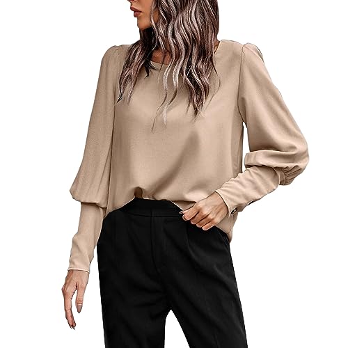 VJGOAL Langarmshirts Für Damen Angebote Sweatshirt Damen Ohne Kapuze Damen-Oberteile einfarbige Bluse mit Knopfleiste hinten Damen-Oberteile elegant lässig Damen Langarmshirt von VJGOAL