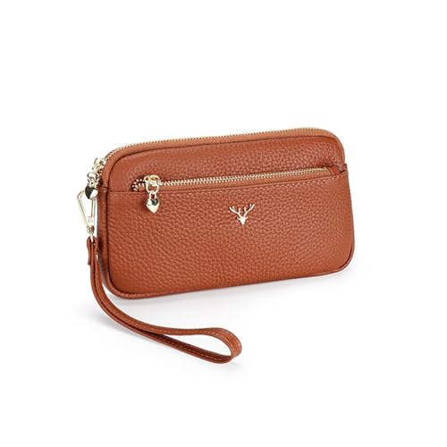 Damen Clutch Tasche Einfache weiche Lederhandtasche for Tragen am Handgelenk, Geldbörse, Handytasche(Color:Orange) von VKEID