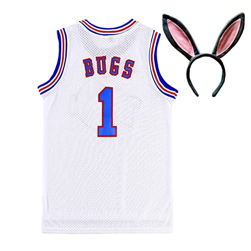 Herren Basketball Trikot Bugs #1 /Lola #10 Space Movie Sport Party Trikot Weiß S-XXXL, Bugs #1, XL von VLEPO