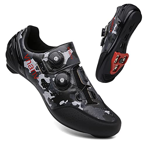 VNANV Fahrradschuhe für Herren Damen Rennrad MTB Schuhe Kompatibel mit Look SPD SPD-SL Delta Cleats, Kompatibel mit Peloton Fahrradschuhe Unisex Fahrradschuhe drinnen/draussen (tarngrau, 38) von VNANV