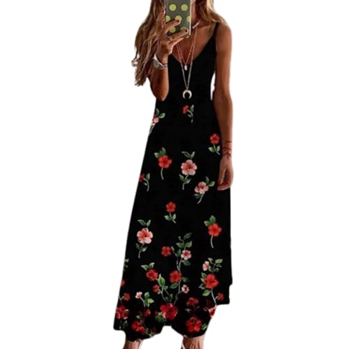 Damen Sommerkleid Lang Maxikleid Sexy Trägerkleid Elegant Freizeitkleider Knielang Kleid Boho Strandkleid Lässig Spaghettiträger Blumen Kleid Minikleid V-Ausschnitt Ärmellos Freizeitkleid Partykleid von VNBUY