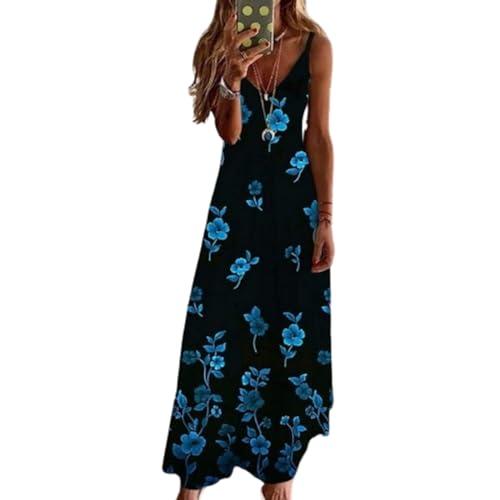 Damen Sommerkleid Lang Maxikleid Sexy Trägerkleid Elegant Freizeitkleider Knielang Kleid Boho Strandkleid Lässig Spaghettiträger Blumen Kleid Minikleid V-Ausschnitt Ärmellos Freizeitkleid Partykleid von VNBUY