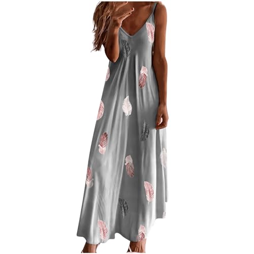 Damen Sommerkleid Lang Maxikleid Sexy Trägerkleid Elegant Freizeitkleider Knielang Kleid Boho Strandkleid Lässig Spaghettiträger Blumen Kleid Minikleid V-Ausschnitt Ärmellos Freizeitkleid Partykleid von VNBUY