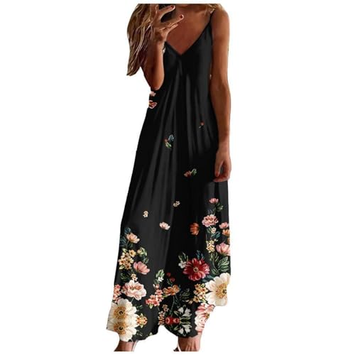 Damen Sommerkleid Lang Maxikleid Sexy Trägerkleid Elegant Freizeitkleider Knielang Kleid Boho Strandkleid Lässig Spaghettiträger Blumen Kleid Minikleid V-Ausschnitt Ärmellos Freizeitkleid Partykleid von VNBUY