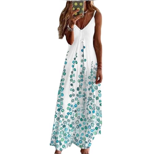 Damen Sommerkleid Lang Maxikleid Sexy Trägerkleid Elegant Freizeitkleider Knielang Kleid Boho Strandkleid Lässig Spaghettiträger Blumen Kleid Minikleid V-Ausschnitt Ärmellos Freizeitkleid Partykleid von VNBUY