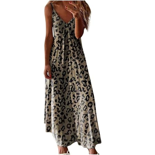 Damen Sommerkleid Lang Maxikleid Sexy Trägerkleid Elegant Freizeitkleider Knielang Kleid Boho Strandkleid Lässig Spaghettiträger Blumen Kleid Minikleid V-Ausschnitt Ärmellos Freizeitkleid Partykleid von VNBUY