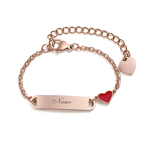 Kinder Baby Armband Mädchen Gravur:VNOX Personalisierte Armbänder Tochter|Gravierbare Kinderarmkette|Taufarmband Junge Mädel|Herzanhänger Namensarmband Babyarmband Taufgeschenke,12cm Rosegold von VNOX