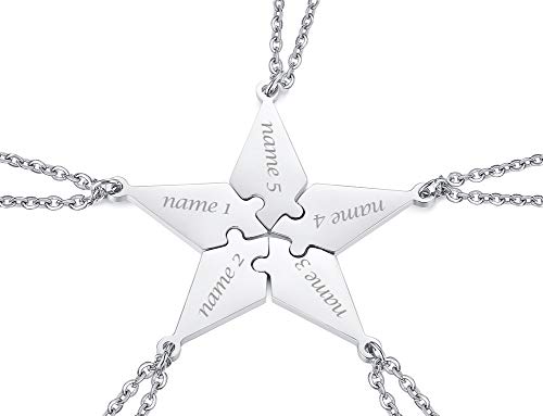 VNOX 2/3/4/5 Pcs Anpassen Personalisierte Freundschaft/Liebe Familie Puzzle Paar Anhänger Halsketten/Schlüsselanhänger/Armbänder für Liebhaber Freund BFF, Edelstahl Schmuck,Kostenlose Gravur von VNOX