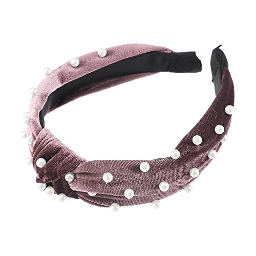 VOCOSTE Bling Twisted Faux Pearl Samt Stirnband Haarband Rosa 1,2 Zoll Breit von VOCOSTE