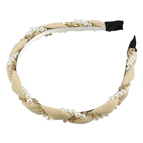 VOCOSTE Strassstein Kunst Perle Wickelstoff Stirnband, Kunst Faux Faux Perle Stirnband, Frauen Haarband, Khaki von VOCOSTE