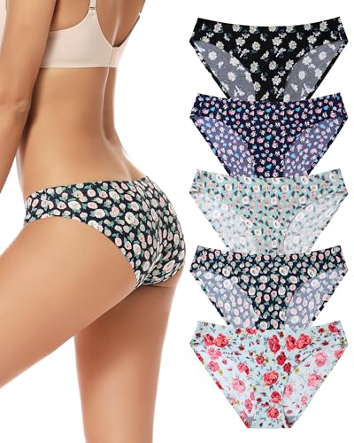 VOENXE Bikini Unterhosen Damen Mehrpack,Nahtlose Stretch Slip Panty Frauen Mehrfarbig,No Show Seamless Unsichtbare Atmungsaktiv Bequeme Hipster Unterwäsche 5er Pack von VOENXE