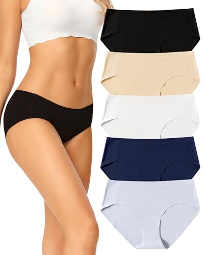 VOENXE Hipster Unterwäsche Damen Mehrpack,Nahtlose Bequeme Stretch Slip Unterhosen Frauen Mehrfarbig,Seamless No Show Schlüpfer Atmungsaktiv Hüftslip Panty 5er-Pack Set von VOENXE