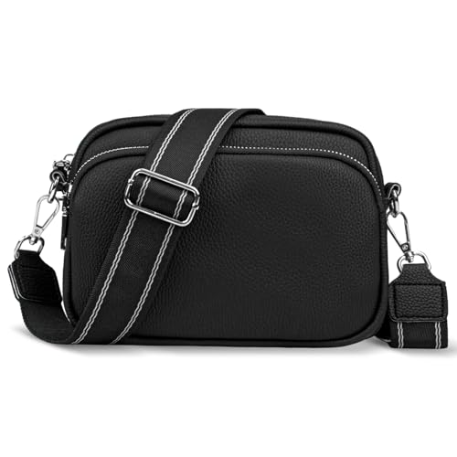 VOFANK Crossbody Bag Damen Breiter Gurt, Kleine Umhängetasche Damen Mode PU Leder Schultertaschen Tasche Damen Umhängetasche für Arbeiten Einkaufen Dating Reisen, B. Schwarz von VOFANK