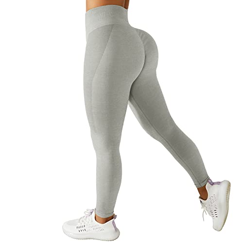 VOFANK Scrunch Butt Sport Leggings Damen High Waist Push Up Booty Leggins für Gym Yoga Fitness Laufen (Hellgrau, L) von VOFANK