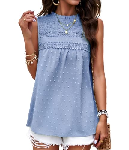 Damen Tank Top Ärmellose Sommer T-Shirt Elegant Rundhals Oberteile Basic Slim Fit Sexy Bluse Blau S von VOGMATE