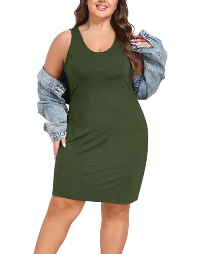 VOGMATE Tank Kleid Kurz Damen Große Größen Kleider Sommer Ärmellos Knielang Freizeitkleid Sundress Olive XXL VOGMATE Tank Kleid Kurz Damen Große Größen Kleider Sommer Ärmellos Knielang Freizeitkleid Sundress Olive XXL von VOGMATE