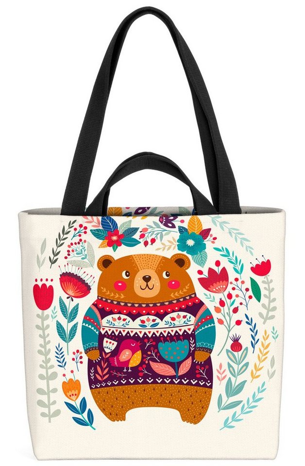 VOID Henkeltasche (1-tlg), Bär Kinder Blumen Teddy Kinderzimmer Ostern Garten Kinderkissen Natur von VOID