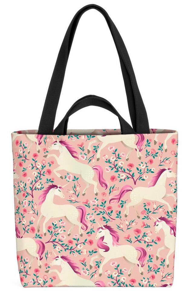 VOID Henkeltasche (1-tlg), Einhorn Blumen Pferde Rosa Fantasy Märchen Mädchen kinderzimmer einho von VOID