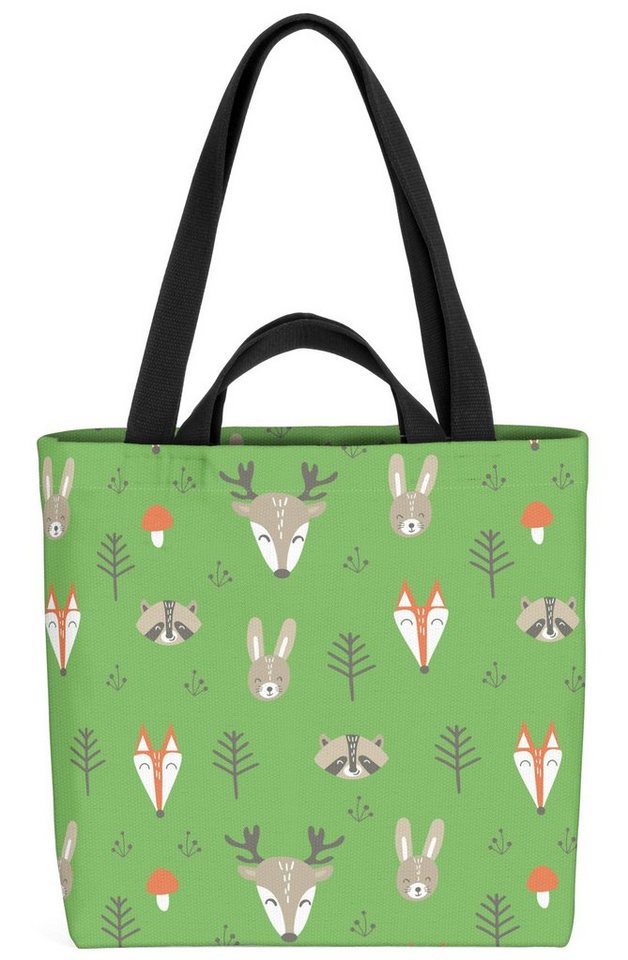 VOID Henkeltasche (1-tlg), Fuchs Hase Reh Wald-Tiere Zoo Wandern Kinder Muster Märchen Bäume Pilze von VOID