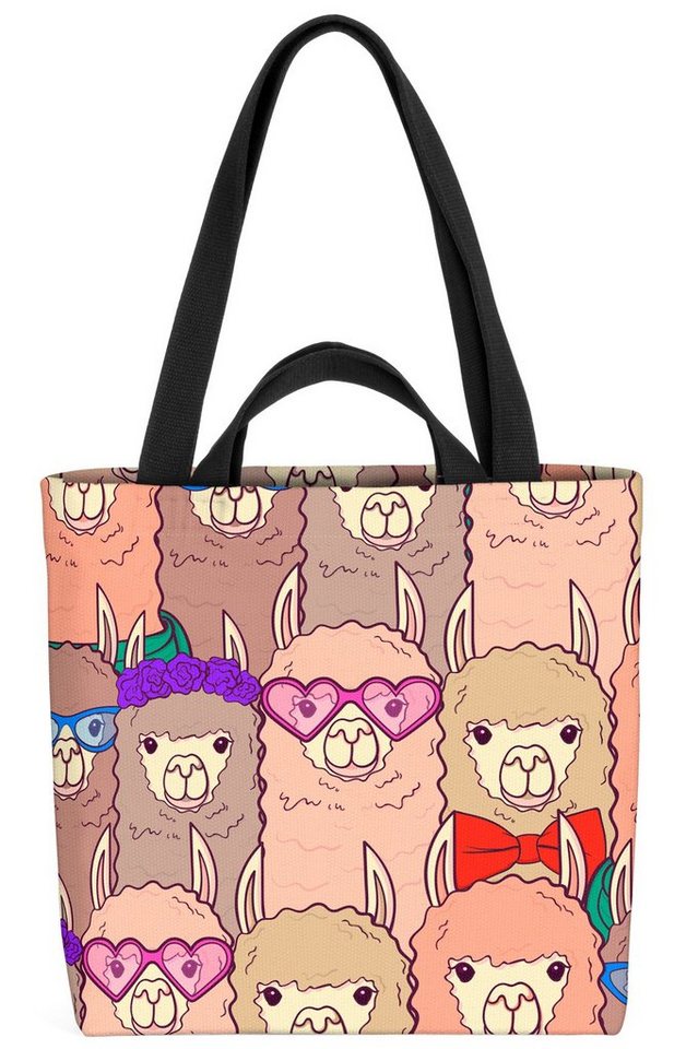 VOID Henkeltasche (1-tlg), Lamas Comic Liebe Tiere Schaf Kinder Zeichentrick Wolle Hof Streichel von VOID