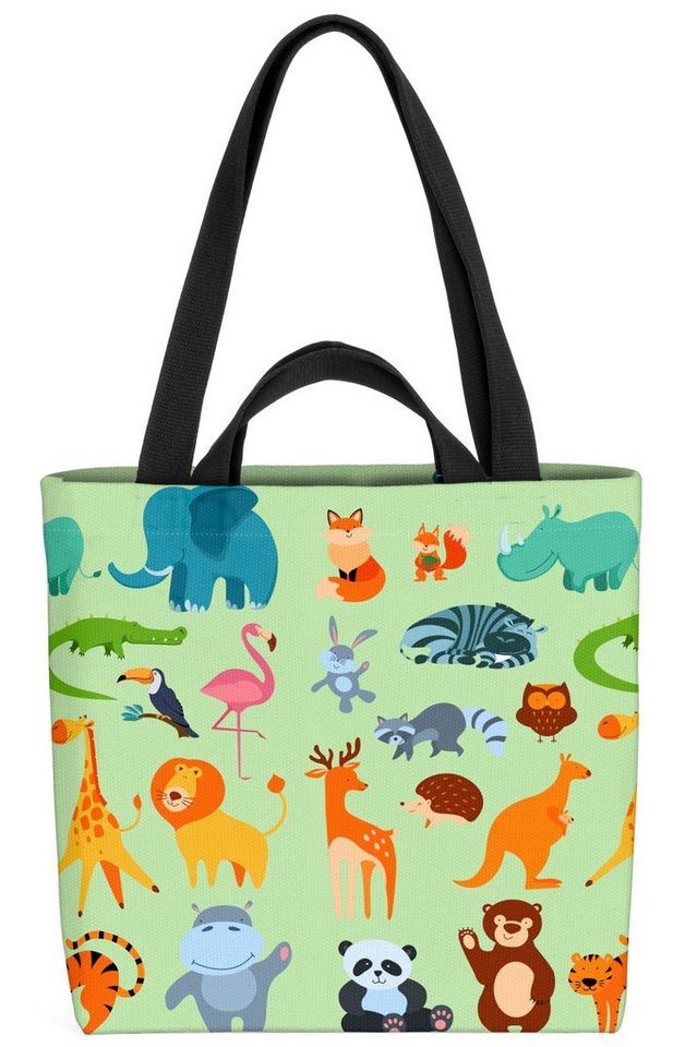 VOID Henkeltasche (1-tlg), Zoo Tierparade Kinder Tiere Elefant Löwe Igel Giraffe Hase Flamingo Fuch von VOID