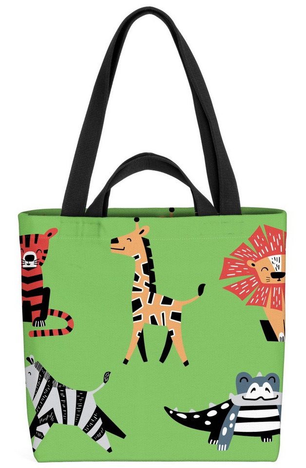 VOID Henkeltasche (1-tlg), Zootiere grün Zoo Tiere Kinder Löwe Tiger Krokodil Zebra Giraffe Afrika von VOID