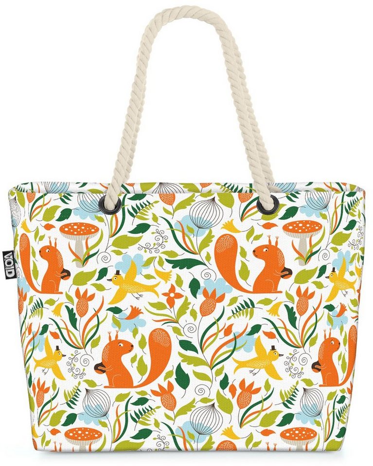 VOID Strandtasche (1-tlg), Eichhörnchen Vögel Wiese Kinder Tiere Blumen Sommer Herbst kinderzimm von VOID