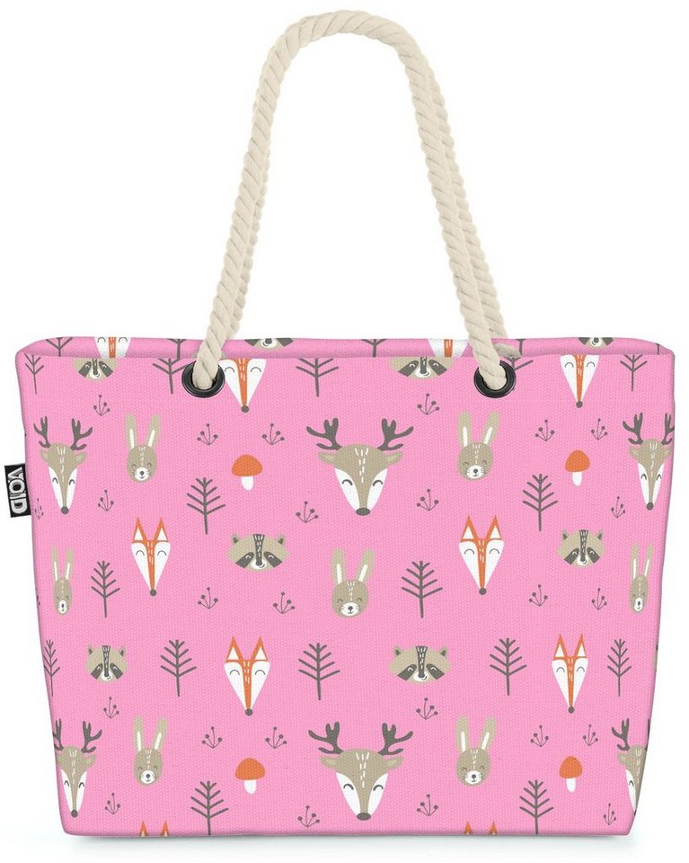 VOID Strandtasche (1-tlg), Hase Reh Fuchs Beach Bag Wald-Tiere Zoo Wandern Kinder Muster Märchen Bäume von VOID