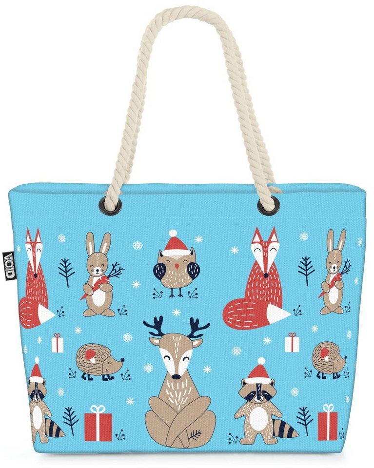 VOID Strandtasche (1-tlg), Weihnachten Tiere Kinder Beach Bag Eule Fuchs Hase Reh Rentier Kinder Winter von VOID