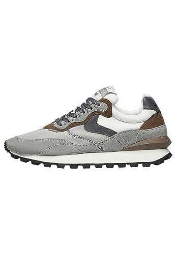 VOILE BLANCHE QWARK Hype Man-Sneakers aus Leder und Gewebe, Weiß-Grau 42 von VOILE BLANCHE