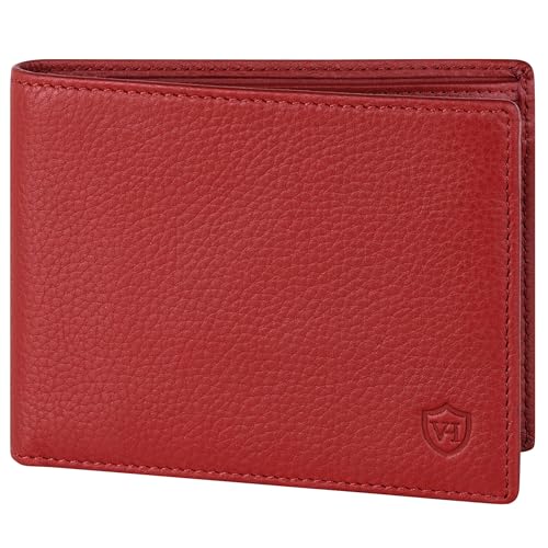 VON HEESEN Leder Geldbörse RFID Schutz I Echtleder Geldbeutel für Damen & Herren I Portemonnaie Brieftasche Wallet Portmonee (Rot) von VON HEESEN