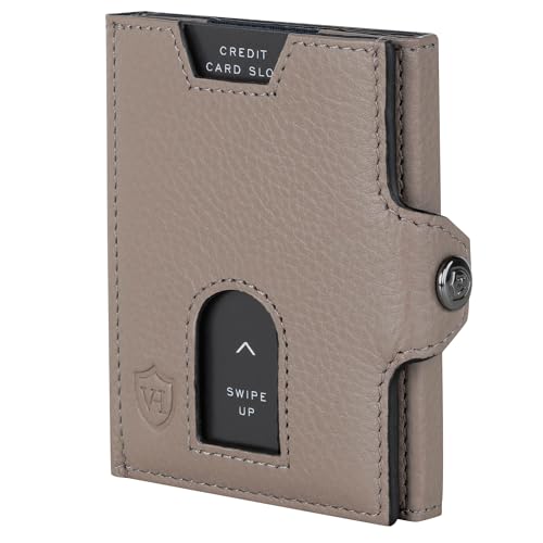 VON HEESEN Slim Wallet mit XXL Münzfach & RFID-Schutz - Leder Geldbeutel - Mini Geldbörse für Herren und Damen - Kartenetui Echtleder Karten Portemonnaie klein - Kreditkartenetui Taupe von VON HEESEN