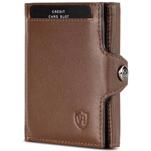 VON HEESEN Slim Wallet mit RFID-Schutz - Mini Geldbörse Herren & Damen klein - Kreditkartenetui Geldklammer Kartenetui - Geldbeutel Portmonee Portemonnaie klein (Braun) von VON HEESEN