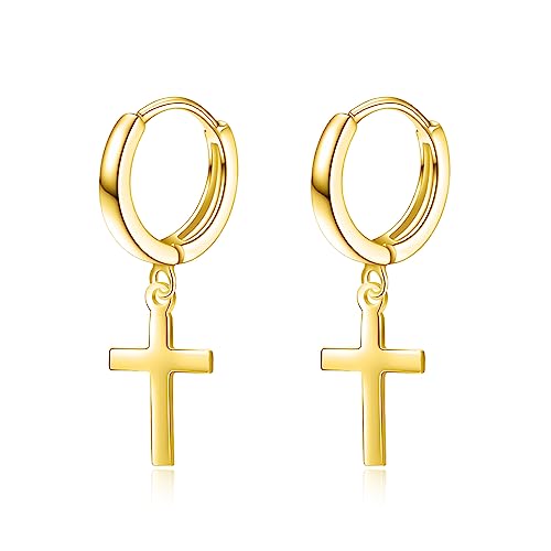 Damen Herren Sterling Silber schwarz Creolen Silber Kreuz Ohrringe und Sterne Creolen für Frauen Mädchen Männer Junge Frauen Teenager Mädchen Kind (Gold Kreuz Creolen) von VONALA