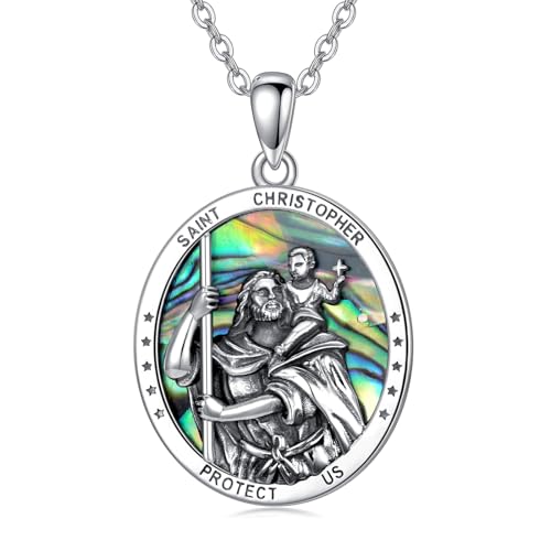 VONALA 925 Sterling Silber St. Christopher Halskette für Männer Frauen St. Michael Erzengel Beschütze uns Medaille Amulett Religiöser Schmuck Geschenke von VONALA