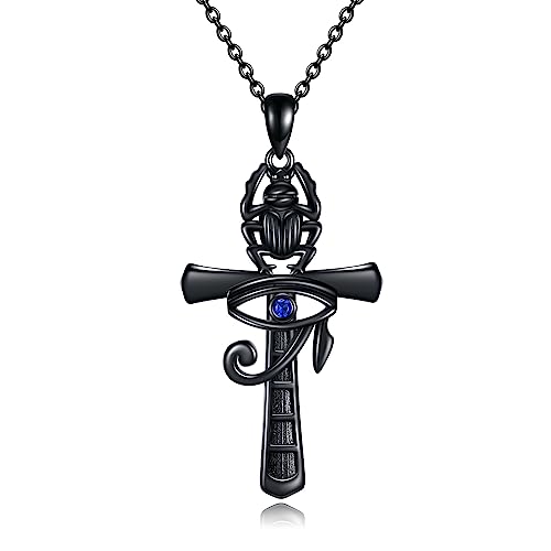 VONALA Ankh-Halskette Sterlingsilber Auge des Horus Halskette schwarzes Kreuz Skarabäus-Anhänger Halskette altägyptischer Schmuck Geschenk für Männer und Frauen von VONALA