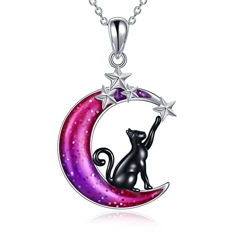 Damen Katze Kette, 925 Sterling Silber Mondanhänger Mondsteinschmuck Geschenke für Frauen Mädchen von VONALA