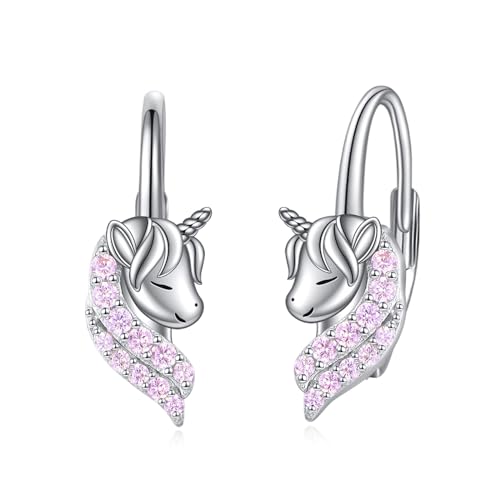 VONALA Einhorn Ohrringe 925 Sterling Silber Einhorn Leverback Ohrringe mit Zirkonia Hypoallergen Tier Schmuck Geburtstag Geschenke für Damen Frauen Mädchen von VONALA